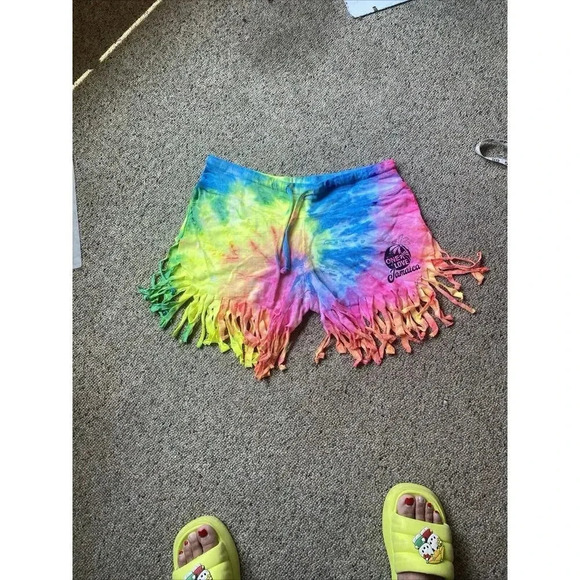 OneLove Jamaica Womens M Pull On Shorts StreetwearTassel Hem Tie Dye Drawsring - Picture 7 of 7
